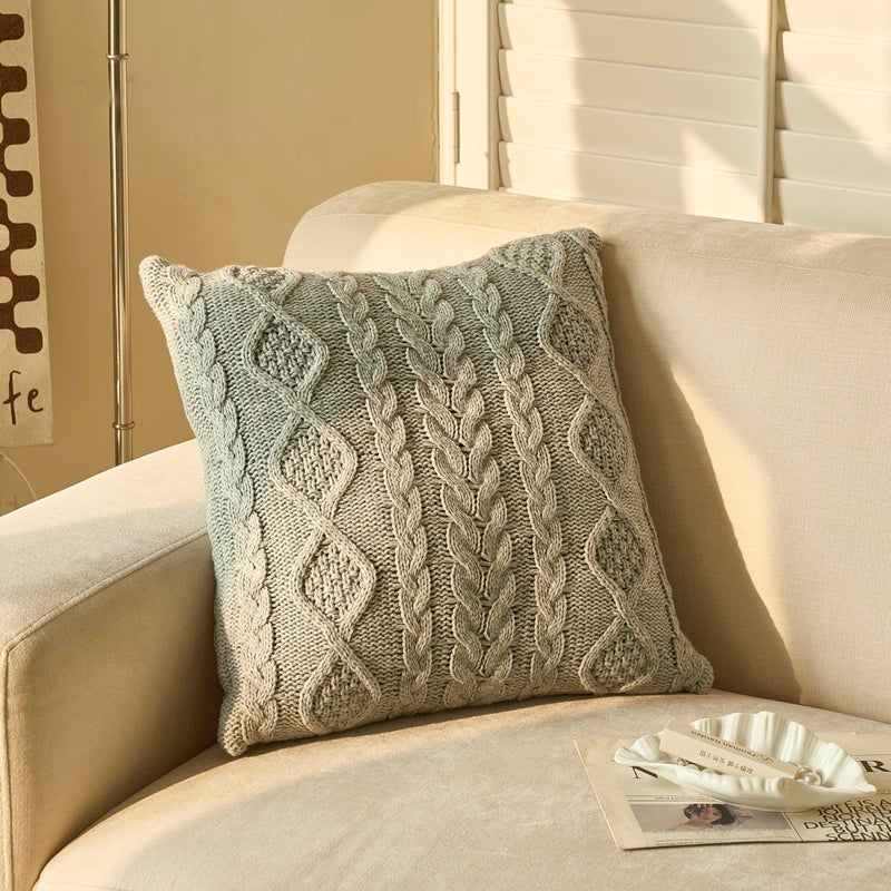 DOKOT Grey Knit Throw Pillow Cover Decorative Cable Braid and Diamond Knitting Square Warm Cushion Cover (Light Gray, (18x18 inches(45x45cm)) - Image 1